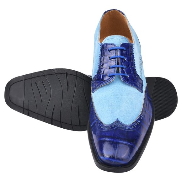LIBERTYZENO Mens Royal Blue Genuine Leather Croco/Suede Printed Oxford Dre… main image 7